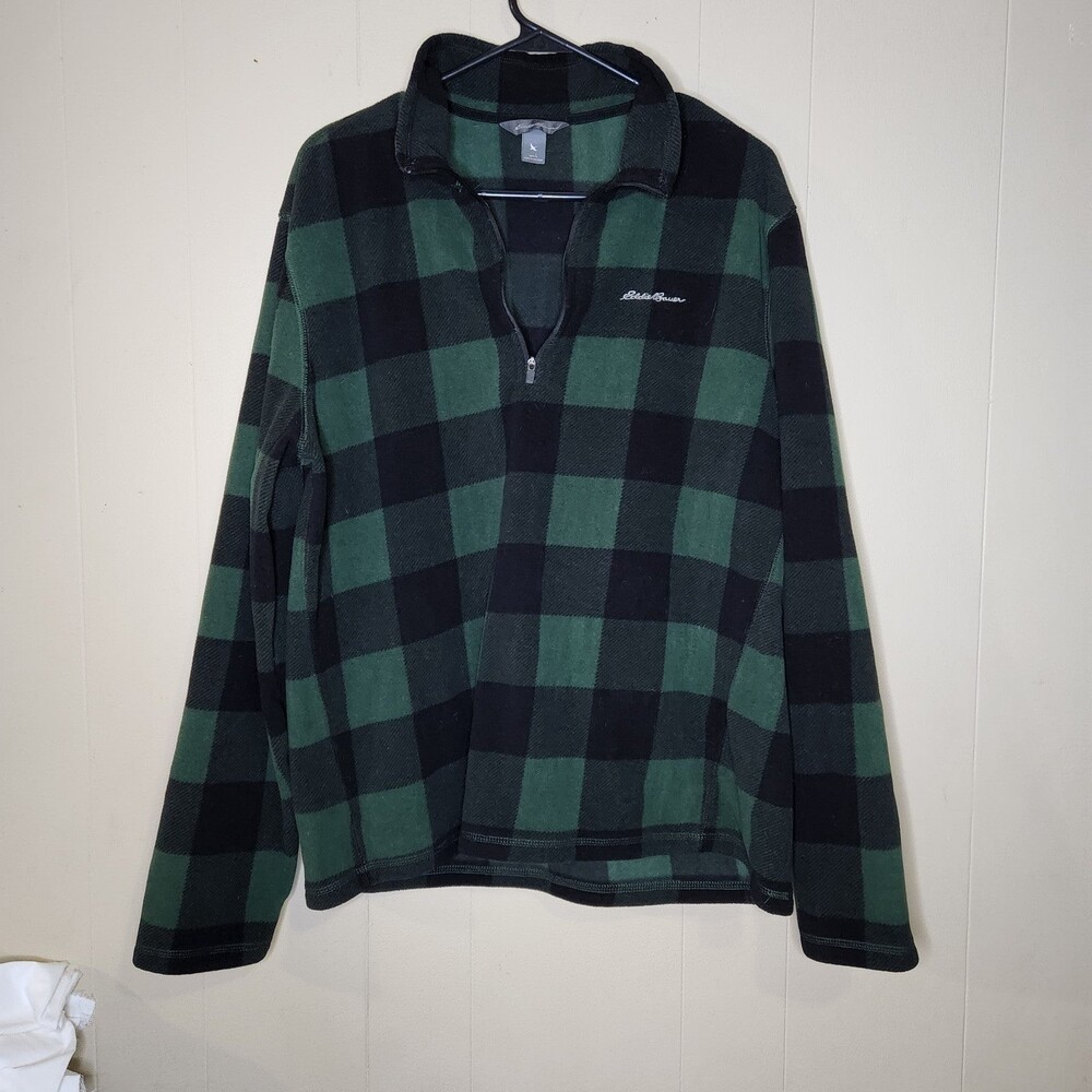 Eddie Bauer 1/4 Zip Green and Black Plaid Size Large
